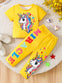 2pcs Unicorn Print Kids' Casual Outfit - Short Sleeve T-Shirt & Pants Set with Rainbow Manes, Stars & Hearts Design for Spring/Summer, Casual Wear|Playful Print|Stretchy Fabric, for Outdoor FD6125A